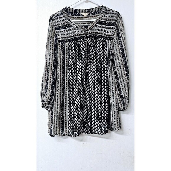 LUCKY BRAND Earth Tone Sheer Long Sleeve 1/2 Button-Up Women Shirt (L) - Picture 1 of 4